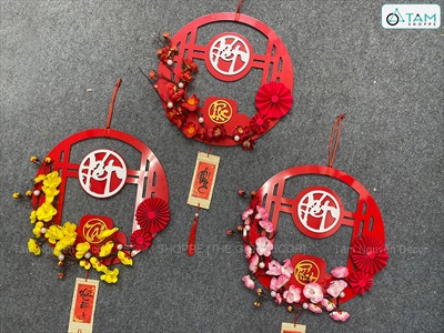 Vòng treo cửa Tết Alu Đỏ Mai Đào liễn treo [3 Kiểu] ĐK 30cm VTC-T-45